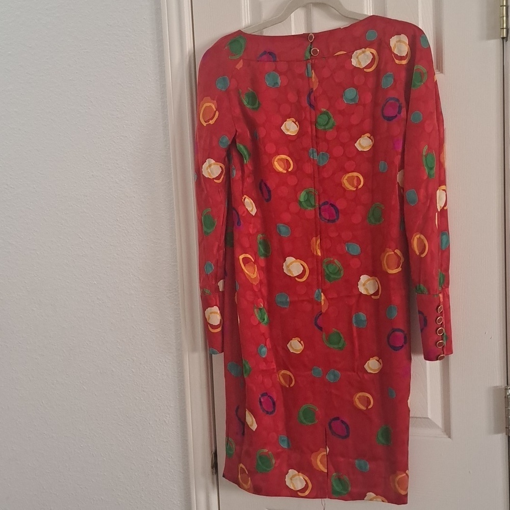 Vintage Albert Nipon Silk Red Dress with Subtle Patterns Sz 2 - Picture 7 of 8